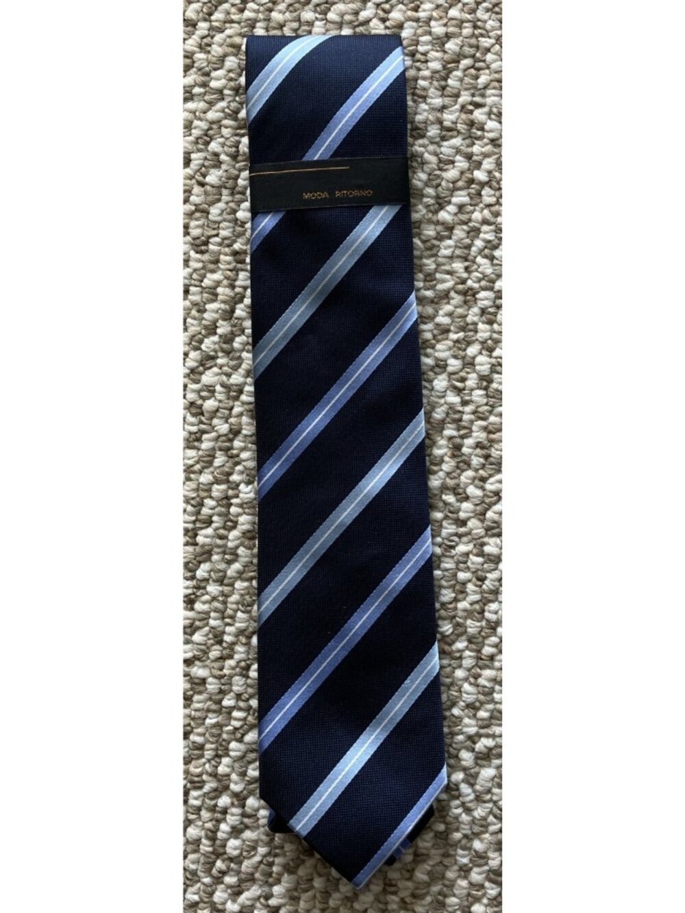 Moda Ritorno Brand Tie NWT Navy With Light Blue Stripe